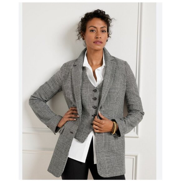 Talbots Blazer Womens 4 Gray Black Glen Plaid Two Button Lined Career Jacket - Picture 1 of 4